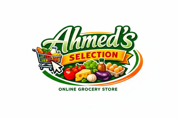 Logo of Ahmed's Selection online grocery store with colorful graphics and text.